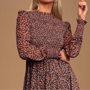 Floral Forever Green and Pink Floral Print Smocked Skater Dress